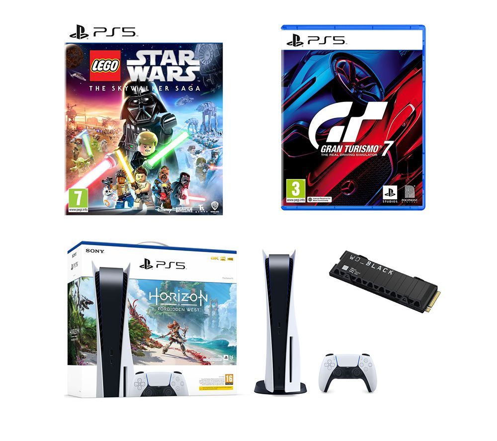 PlayStation 5, Horizon Forbidden West, Lego Star Wars, Gran Turismo 7 & 1 TB M.2 Internal SSD Bundle