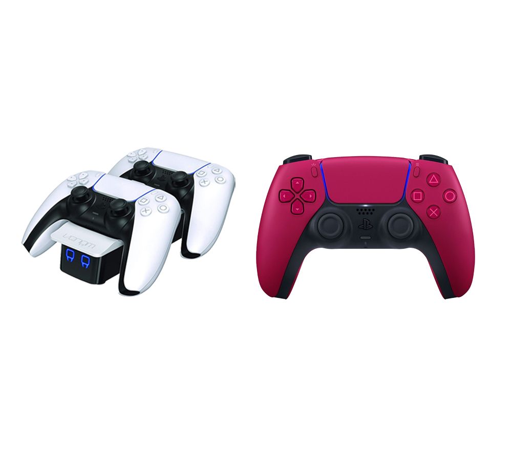PS5 DualSense Wireless Controller (Red) & Twin Docking Station (White) Bundle