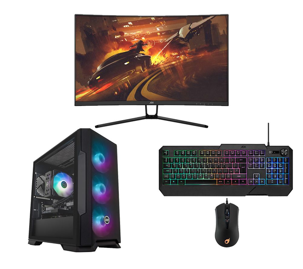 Icon 220 Gaming PC, A27G6G23 Full HD 27" Curved LCD Monitor & ADXCOM223 Keyboard and Mouse Bundle - AMD Ryzen 5, RTX 3050, 1 TB SSD