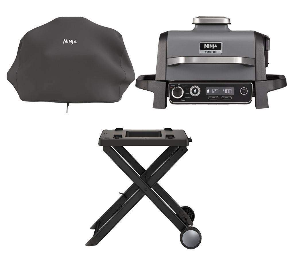 Woodfire OG701UK Electric BBQ Grill & Smoker, Cover & Stand Bundle