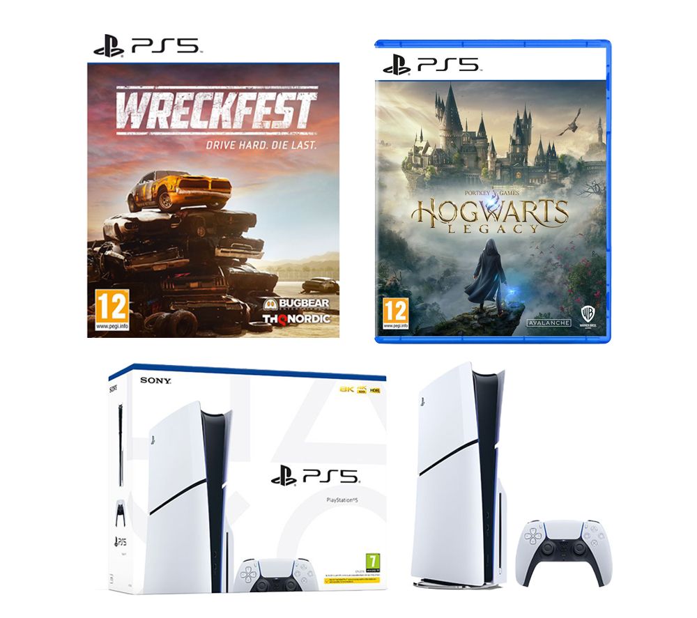 PlayStation 5 (Model Group - Slim), Hogwarts Legacy (PS5) & Wreckfest (PS5) Bundle