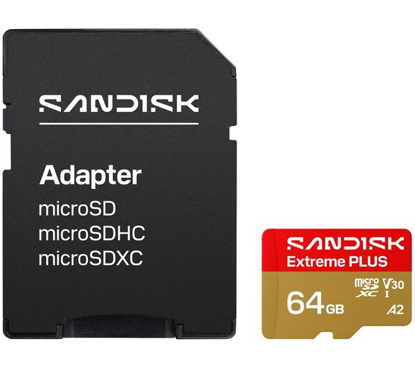 An image of SANDISK Extreme Plus Class 10 microSD Memory Card - 64 GB