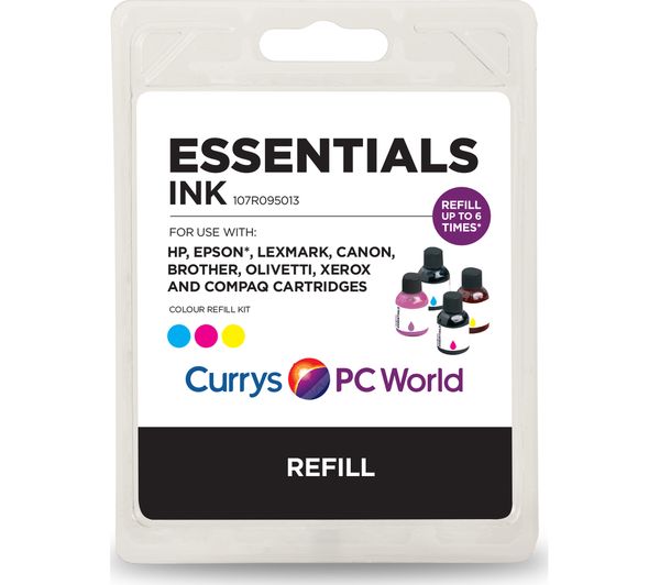 ESSENTIALS Universal Cyan, Magenta & Yellow Ink Refill Kit, Cyan