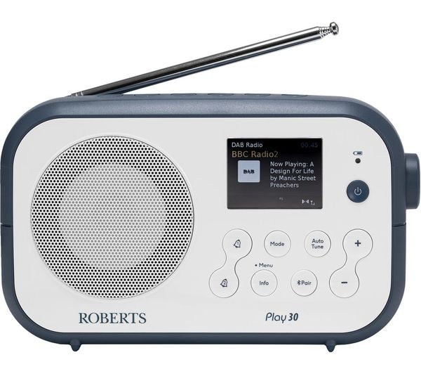 Roberts Play 30 Portable Dab Fm Bluetooth Radio Blue White