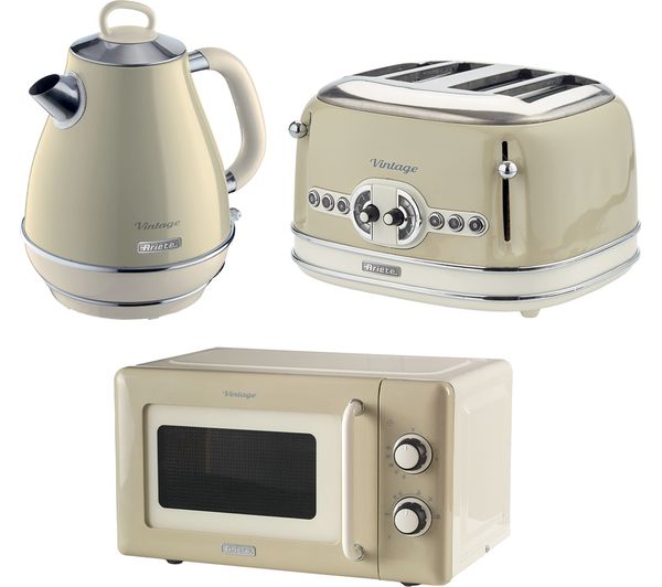 ARIETE Vintage ARPK61 Microwave, Jug Kettle & 4-Slice Toaster Bundle - Cream