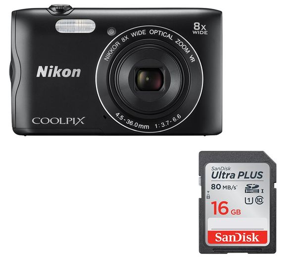 NIKON COOLPIX A300 Compact Camera & 16 GB Memory Card Bundle