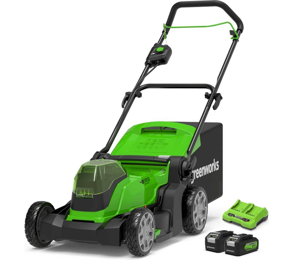GWG24X2LM41K4X Cordless Rotary Lawn Mower with 2 Batteries - Black & Green
