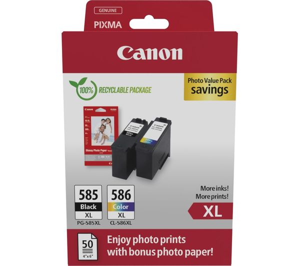 An image of CANON PG-585XL/CL-586XL Ink Cartridges & Photo Paper Value Pack
