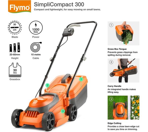 FLYMO SimpliCompact 300 Lawnmower & Mini Trim Grass Trimmer