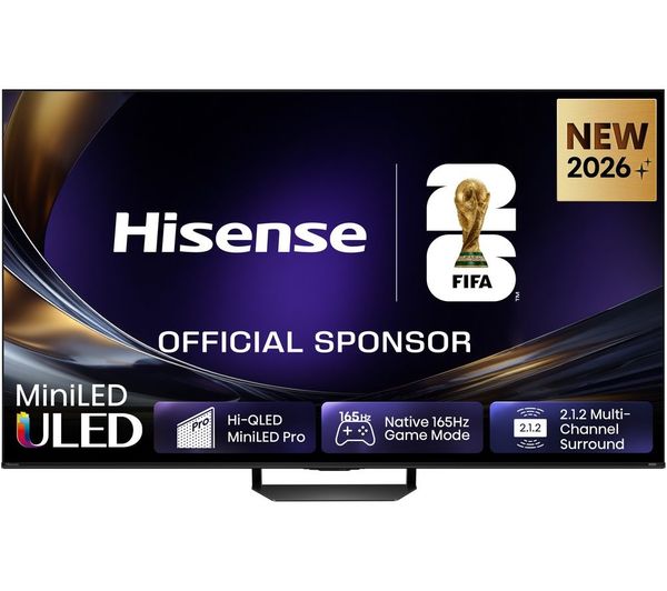 A product from HISENSE U7S PRO 75" Mini LED 4K 165 Hz Smart AI TV with Freely - 75U7STUK PRO, HISENSE HS214 2.1 All-in-one Sound Bar, ONE FOR ALL WM5650 Full Motion 42-100" TV Bracket, and SANDSTROM S150AVC20 Screen Cleaner