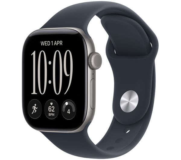 An image of APPLE Watch Series 12 Cellular - 42 mm Space Gray Aluminium Case with Navy Blue Sport Band, S/M