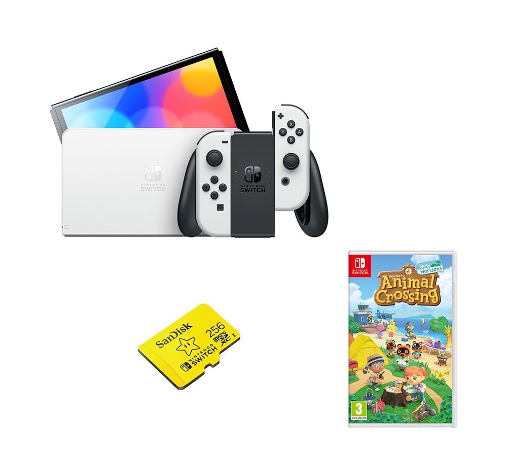 NINTENDO Switch OLED White, Animal Crossing: New Horizons & SanDisk 256 GB Memory Card Bundle