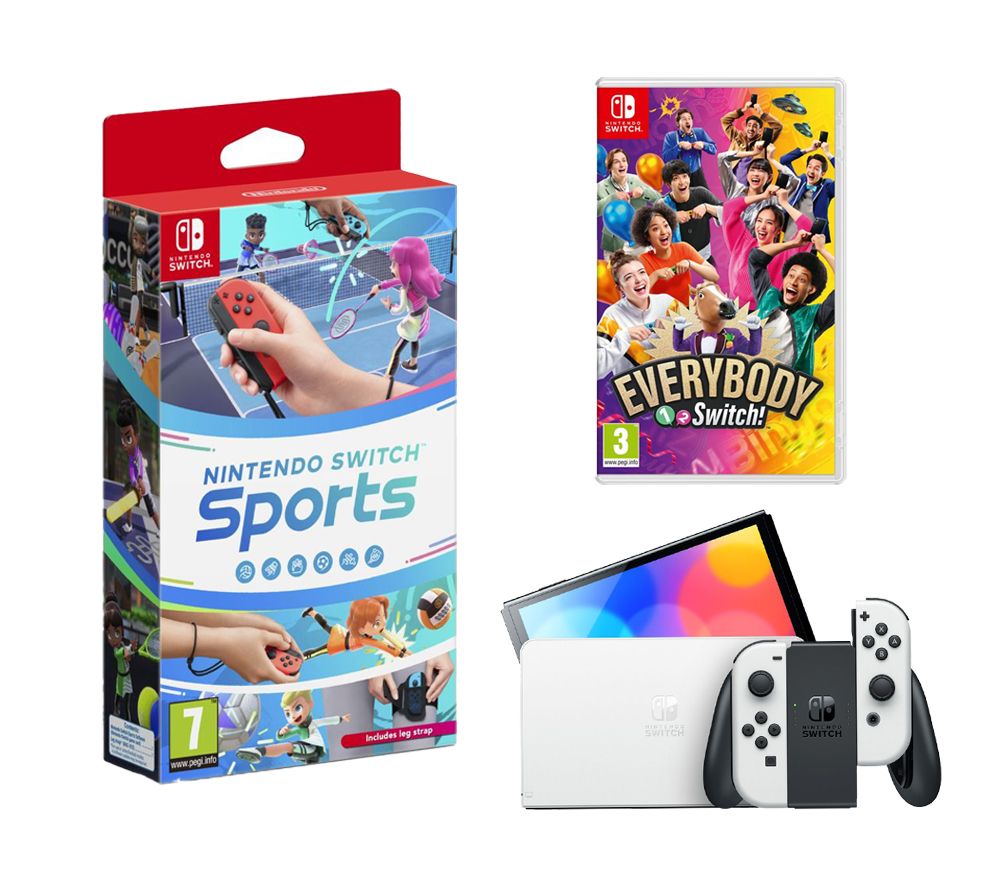 Switch OLED (White), Everybody 1-2 Switch! & Nintendo Switch Sports Bundle