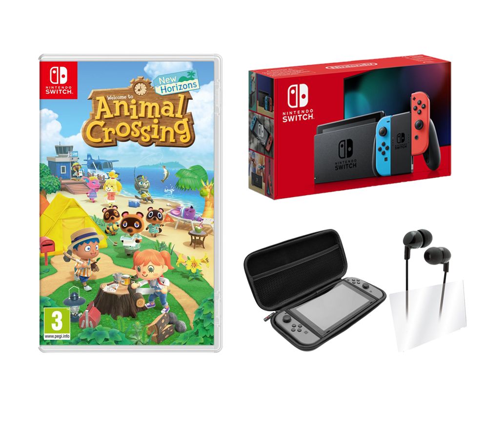 Switch (Red and Blue), Animal Crossing: New Horizons & VS4793 Nintendo Switch Starter Kit Bundle