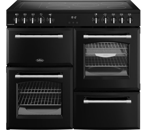 Image of BELLING Farmhouse 100E Electric Ceramic Range Cooker - Black & Chrome