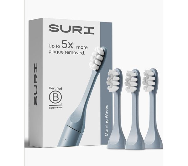 An image of SURI Sonic Replacement Toothbrush Head - Blue, Pack of 3
