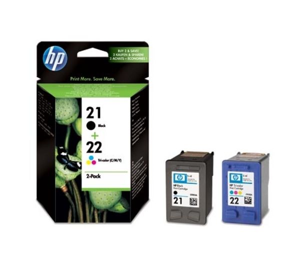 HP 21/22 Tri-colour & Black Ink Cartridges - Twin Pack, Black