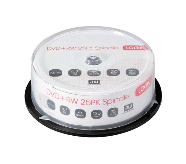  LOGIK 4x Speed DVD+RW Rewritable DVDs Pack of 25 Currys Business