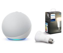 Echo (4th Gen) & E27 White Bluetooth LED Bulb Bundle - Glacier White