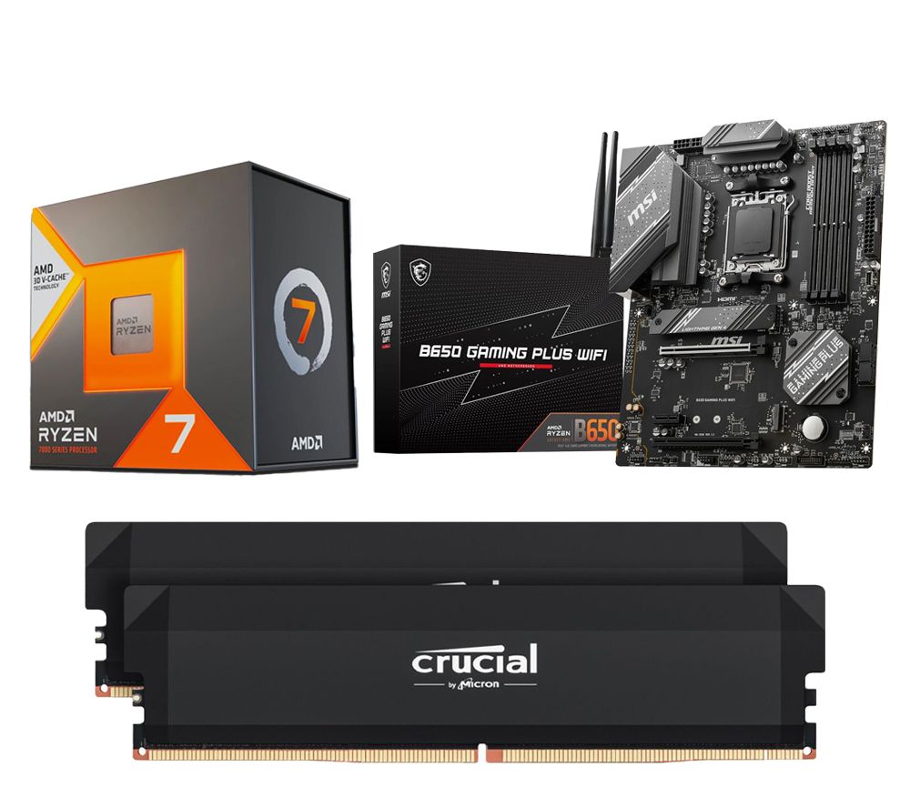 Ryzen 7 7800X3D Processor, Pro Overclocking 32 GB 6000 MHz DDR5 Memory Kit & B650 GAMING PLUS WIFI AM5 Motherboard Bundle