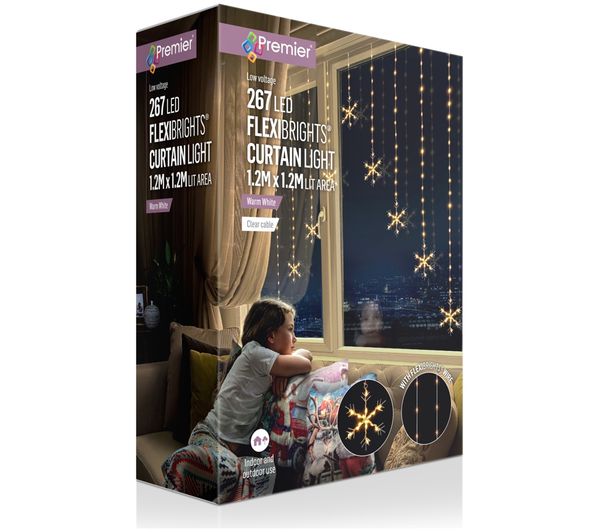 An image of PREMIER Flexibright Snowflake V 267 Warm White LED Curtain Light - 1.2 x 1.2 m