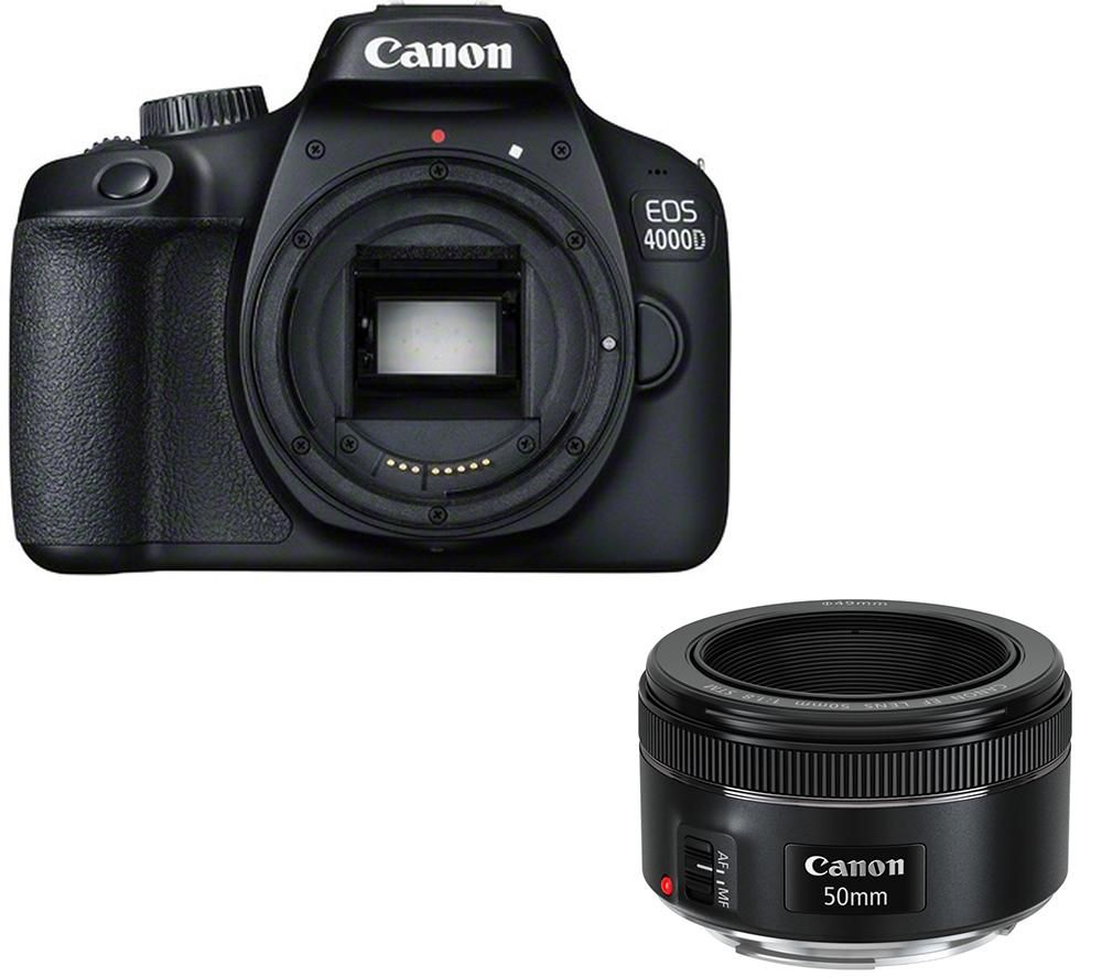 CANON EOS 4000D DSLR Camera & EF 50 mm f/1.8 STM Standard Prime Lens Bundle specs