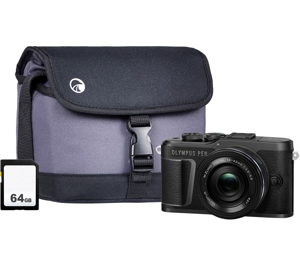OLYMPUS PEN E-PL10 Mirrorless Camera with M.ZUIKO DIGITAL ED 14-42 mm f/3.5-5.6 EZ Lens, Case & Memory Card Kit - Black, Black