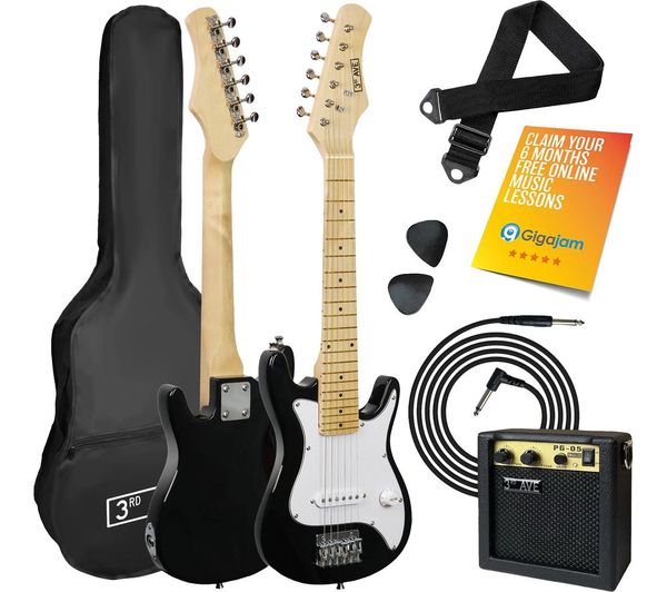 3rd Avenue 1 4 Size Kids Electric Guitar Bundle Black White