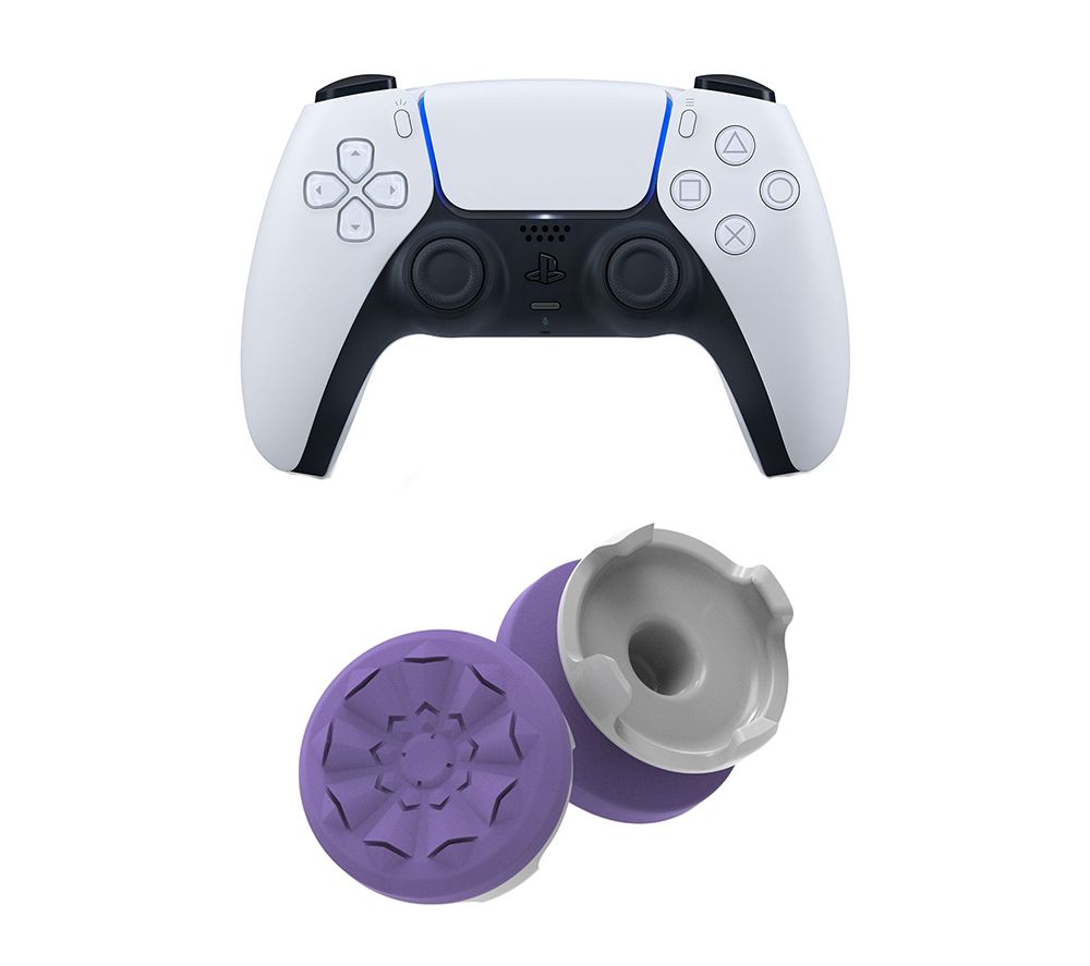 PS5 DualSense Wireless Controller - White & Kontrol Freek Galaxy PlayStation Thumbsticks Bundle - Purple