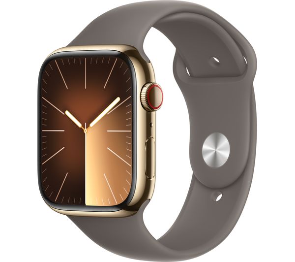Image of APPLE Watch Series 9 Cellular - 41 mm Gold Stainless Steel Case with Clay Sports Band, M/L