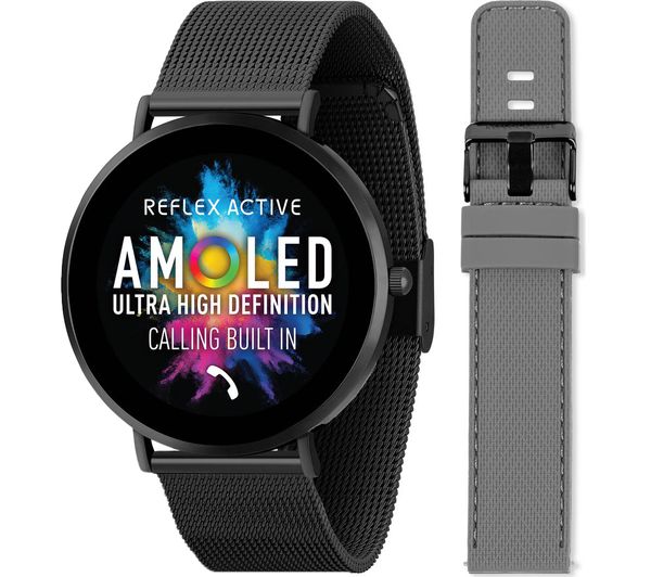 Reflex Active Series 42 Smart Watch Black With Black Mesh Strap Grey Silicone Strap