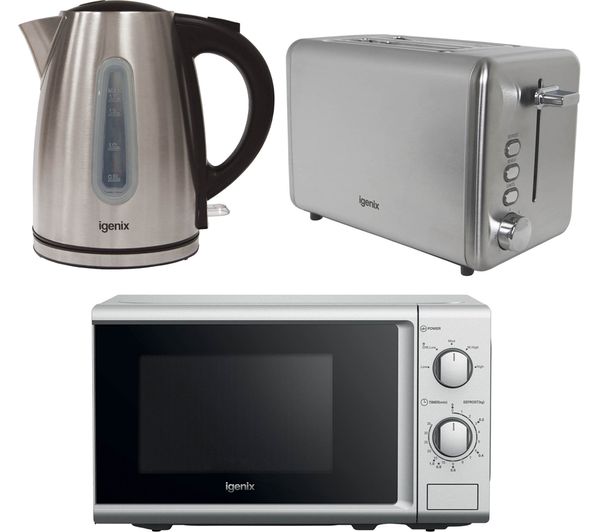 Igenix Igpk38 2 Slice Toaster Jug Kettle Solo Microwave Bundle Silver
