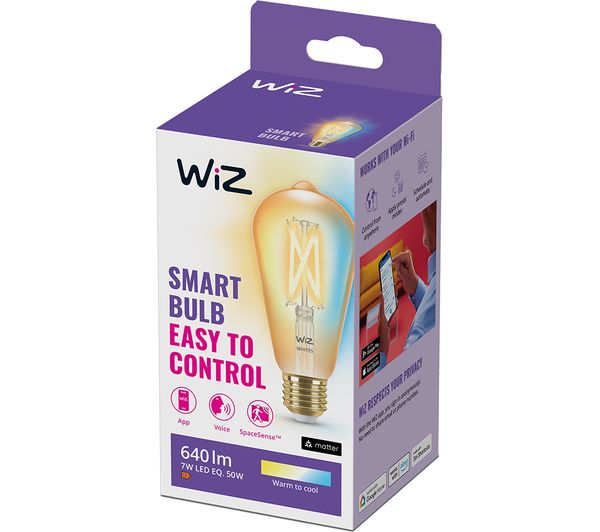 Image of WIZ Filament Amber Tuneable White Smart LED Light Bulb - E27, ST64