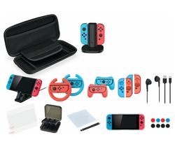 ASWOLKT22 Nintendo Switch OLED 24 in 1 Accessory Kit - Neon Red & Blue