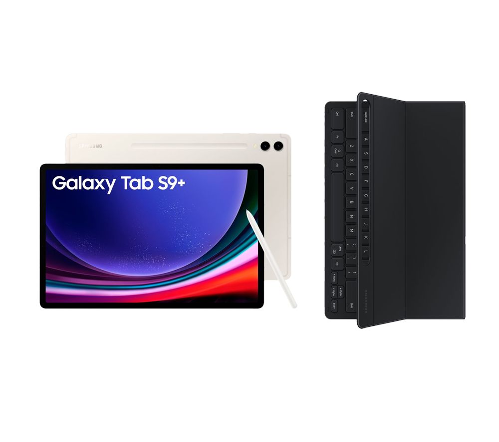 Galaxy Tab S9+ 12.4" 5G Tablet (256 GB, Beige) & Galaxy Tab S9+ Slim Book Cover Keyboard Case Bundle