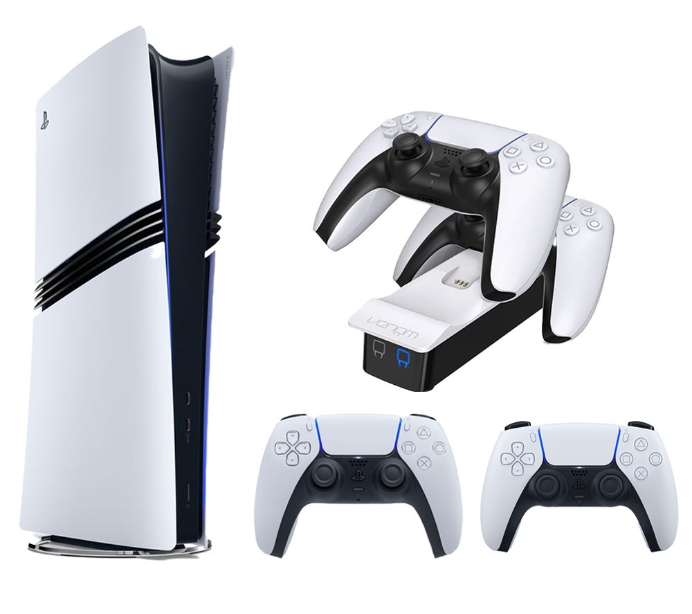 PlayStation 5 Pro, PS5 DualSense Wireless Controller (White) & PlayStation 5 Twin Docking Station Bundle