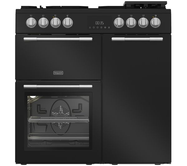 An image of HOTPOINT RH90FA20B 90 cm Dual Fuel Range Cooker - Black