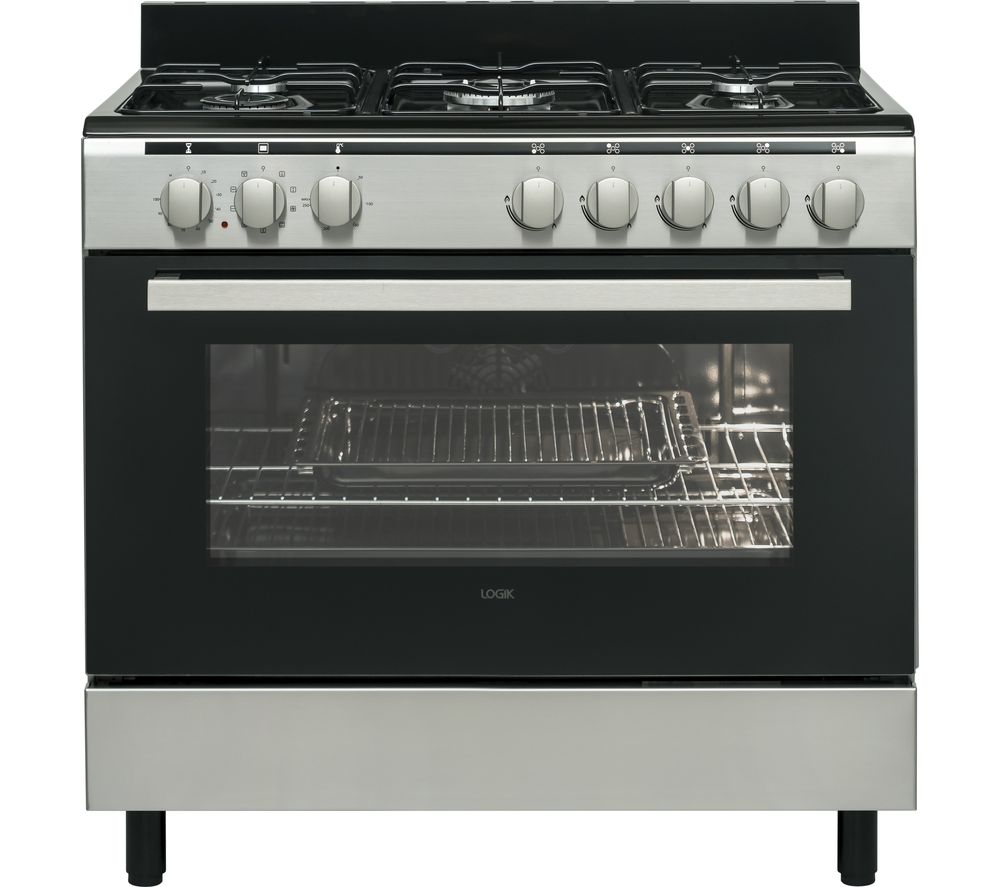 LOGIK LFTG90X17 90 cm Dual Fuel Range Cooker – Inox