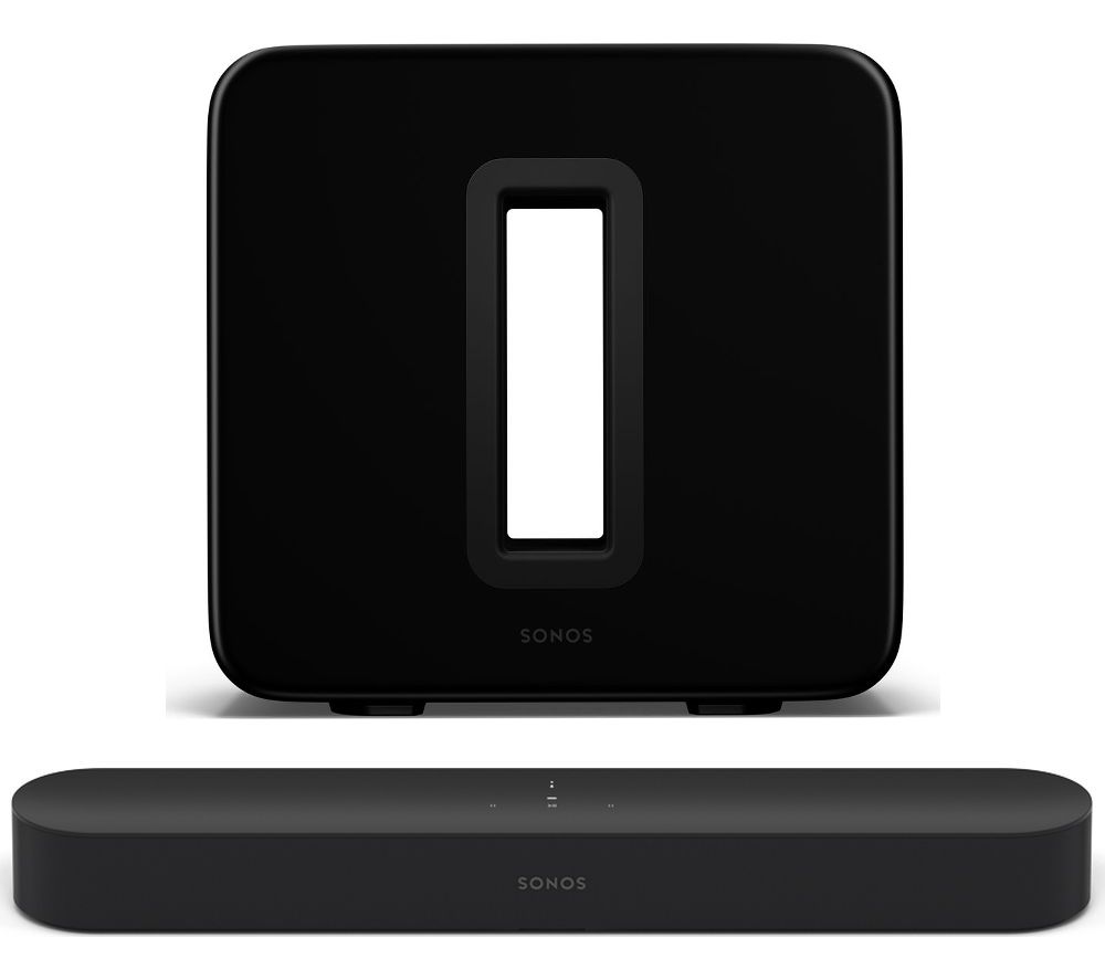 SONOS Beam Compact Sound Bar & SUB Wireless Subwoofer Bundle - Black, Black