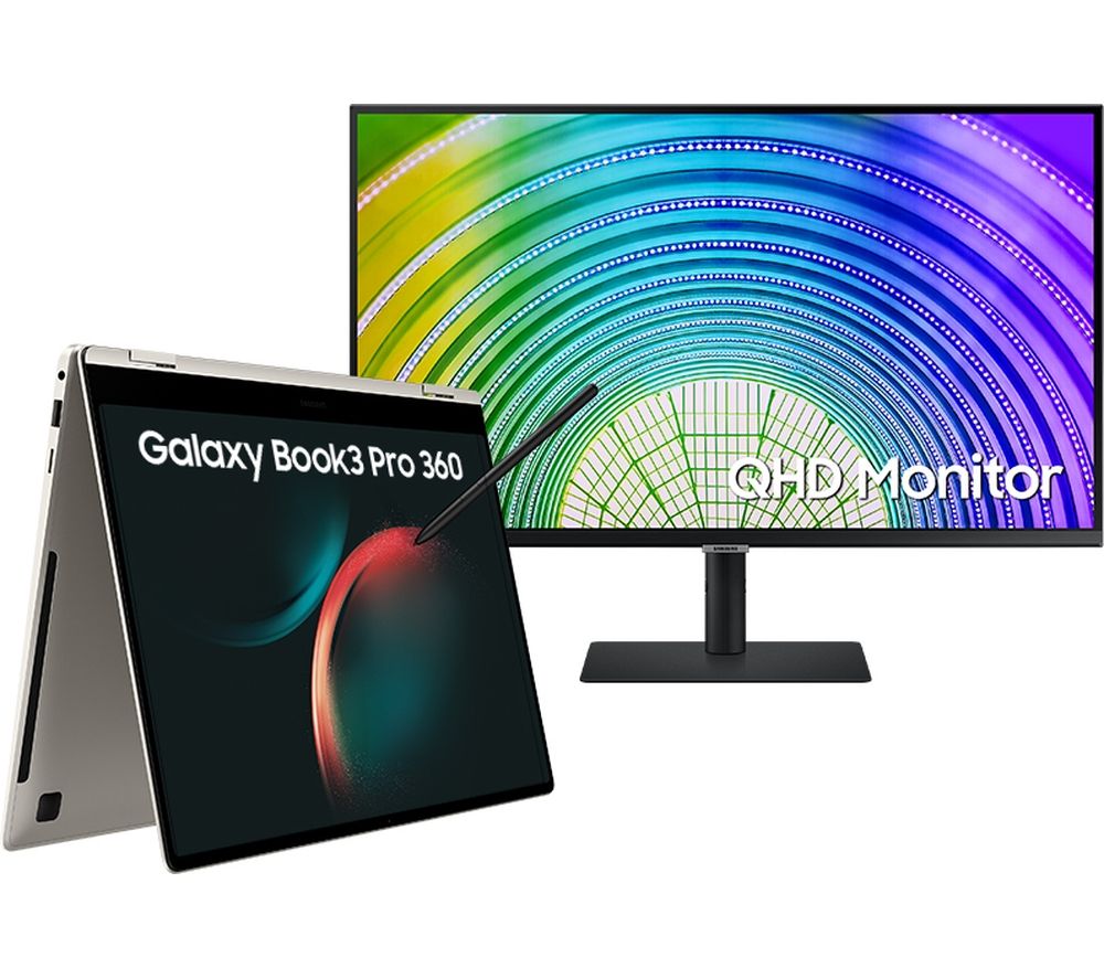 Galaxy Book3 Pro 360 16" 2 in 1 Laptop & Quad HD 32" Monitor Bundle - Intel® Core™ i7, 512 GB SSD, Beige