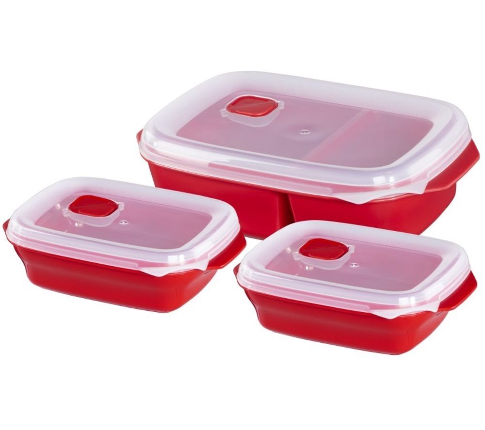 XAVAX 111463 Rectangular Food Storage Container Set  Red, Pack of 3, Red