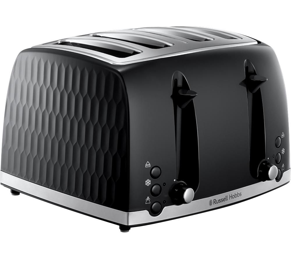 Russell Hobbs 26071 4 Slice Toaster - Contemporary Honeycomb Design with Extra Wide Slots and High Lift Feature, Black