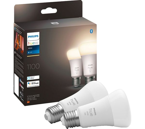 Philips Hue White Smart Led Bulb With Bluetooth E27 1100 Lumen Twin Pack