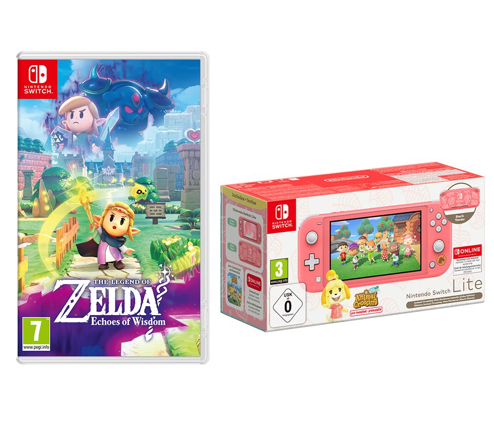 Switch Lite: Isabelle Alhoa Edition with Animal Crossing: New Horizons installed, The Legend of Zelda: Echoes of Wisdom & Nintendo Switch Online (12 Month Membership) Bundle