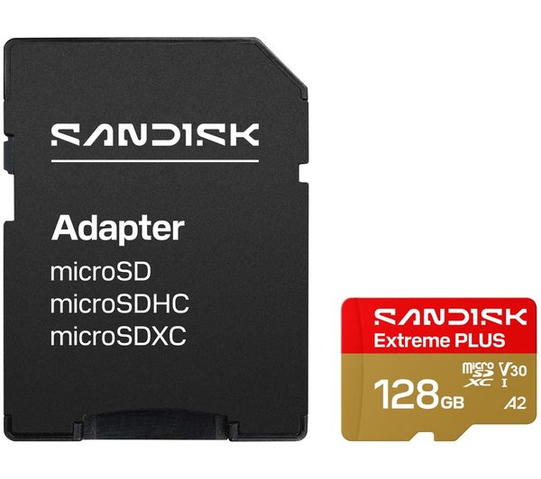An image of SANDISK Extreme Plus Class 30 microSDXC Memory Card - 128 GB