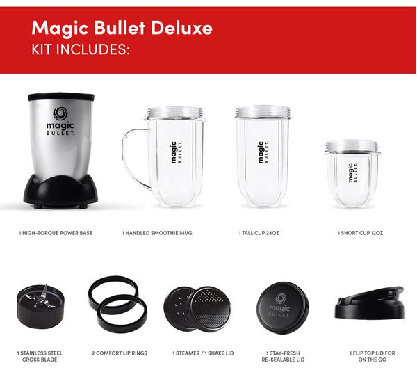 Magic Bullet Mini Blender, 7 Piece Set, 200 Watt with Cross Blade, Silver