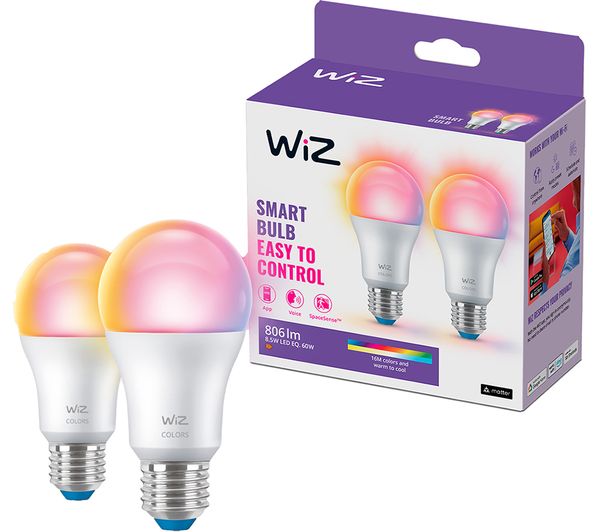 Image of WIZ White & Colour Ambiance Smart LED Candle Bulb - A60, E27, Twin Pack