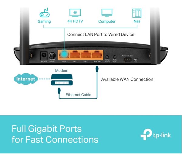 TP-LINK Archer MR600 WiFi 4G+ Router - AC 1200, Dual-band TP-LINK Archer MR600 WiFi 4G+ Router - AC 1200, Dual-band