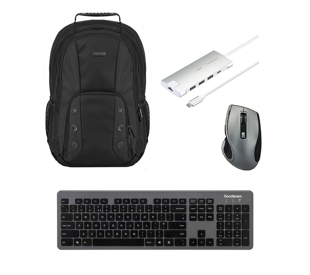 17" Laptop Backpack, Wireless Keyboard, Wireless Mouse & 8-port USB Type-C Hub Bundle