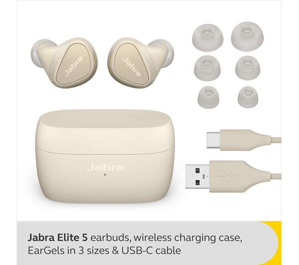 JABRA Elite 5 Wireless Bluetooth Noise-Cancelling Earbuds - Gold